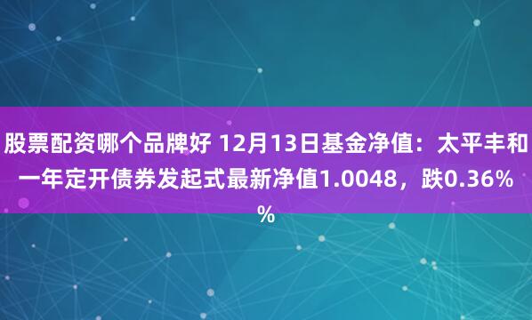 股票配资哪个品牌好 12月13日基金净值：太平丰和一年定开债券发起式最新净值1.0048，跌0.36%