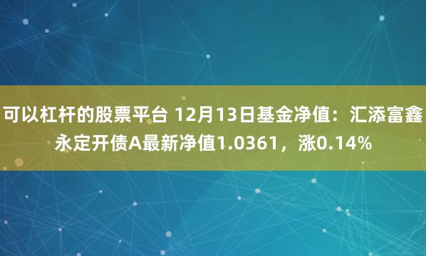 可以杠杆的股票平台 12月13日基金净值：汇添富鑫永定开债A最新净值1.0361，涨0.14%