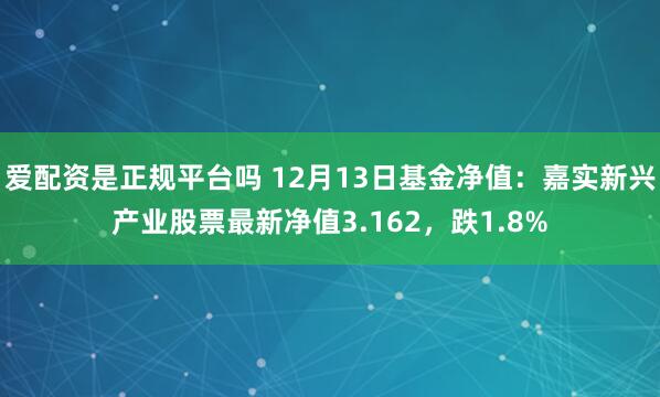 爱配资是正规平台吗 12月13日基金净值：嘉实新兴产业股票最新净值3.162，跌1.8%