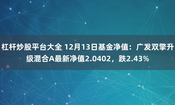 杠杆炒股平台大全 12月13日基金净值：广发双擎升级混合A最新净值2.0402，跌2.43%